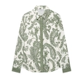 Women's paisley print long sleeve white and green shirt with relaxed fit design - XS / Tops