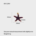 Macro shot of 22mm purple starfish pendant with gold edges and size dimensions - Starfish-DFC122PU-Purple