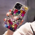 Luxury iPhone case featuring colorful rhinestones and a central golden heart design - Rainbow / 7P/8P