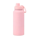 Pink 1L stainless steel sports bottle with matte finish and portable handle lid - Light Pink - Sport