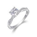 Silver moissanite ring with twisted band and round center stone in four-prong setting - US 7 / Twist Solitaire Round Style (R13469)
