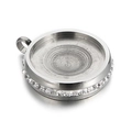 Silver round stainless steel pendant setting with sparkling crystal rhinestone border - Silver Style 1 (KLJ4146-Z)
