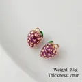 Purple strawberry pendant charm in 18k gold plated copper with size specs 12x8.5mm - Single Piece Price / Mulberry