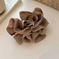 Elegant khaki satin fabric bow banana hair clip with multi-layered floral texture - Light Khaki
