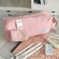 Trousse rose minimaliste grande capacité avec poche à boucle et poignée latérale - Rose Pêche