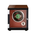 Single watch winder box with wood grain lid and premium black frame and red interior - 1 Slot / Walnut Lacquer & Red PU