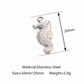 Silver stainless steel seahorse pendant charm for DIY jewelry, 10x20mm size details - Silver Seahorse (DY1060-1)