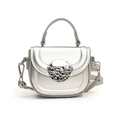 Minimalist silver metallic kids saddle bag with round textured buckle detail - Silver
