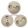 Set of 3 rotating wooden busyboard sensory toys with animal and food laser engravings - Matching Turntable