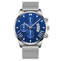 Silver Geneva business watch for men with blue chronograph dial and mesh strap - Blue Dial Silver Hands Silver Strap