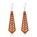 Macro view of brown wooden earrings with geometric cutout and herringbone patterns - Style 42/Brown Arrow Geometric Hollow
