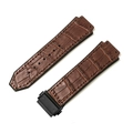 Brown leather watch strap with crocodile texture and black metal folding clasp - [Convex x Wide Mouth] 19x26mm / Bamboo Grain Brown - Black Buckle - Z2