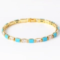 Golden bracelet with turquoise and clear cubic zirconia stones and fold-over clasp - Turquoise & White Zircon Gold