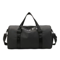 Large black dry-wet separation travel bag with adjustable shoulder strap and handles - Plain Style / Black