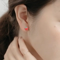 Minimalist S999 silver red strawberry stud earring worn on ear for women - Straight Post / Silver