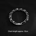 Pulsera unisex de 19cm con eslabones plateados y cordón de cuero negro trenzado - Pulsera de Cuero / 19cm