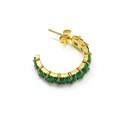 Fashionable C-shaped gold earrings with square green stones and butterfly backings - Gold Green Zirconia (Single)