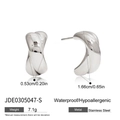 Waterproof silver C-shaped twisted stainless steel earrings with size dimensions - Silver Twisted Hoop (JDE0305047-S)