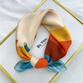 Silk-textured square scarf with geometric blocks in orange, yellow, and blue - 53cm / 14 Prism Blue Border