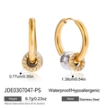 Detail view of two-tone hoop earrings with waterproof and hypoallergenic material labels - Ring Pendant Hoop Earrings (JDE0307047-PS)
