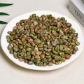 Polished natural green and pink unakite crystal chips in a white ceramic dish - 100g Of Flower Green Jewel (7-9mm)