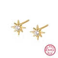 S925 sterling silver gold-plated eight-pointed star stud earrings with zircon - Gold