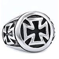 Anello con sigillo croce di Malta argento in stile industriale vintage in acciaio inox - US 7 / Stile Croce di Ferro Argento (25410)