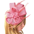 Pink fascinator hat with elegant mesh bow and delicate feathers for weddings and parties - Pink
