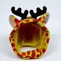 Giraffe print pet hat with reindeer horns and adjustable velcro strap for cats and small dogs - Giraffe
