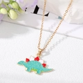 Cute green glitter dinosaur necklace with gold chain and Christmas hat for holiday gifts - Green Stegosaurus - Gold Chain