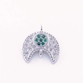 Silver crescent moon pendant connector with green zircons and sparkling white stones - Silver Crescent with Green Zirconia (L0483-C-A)
