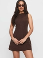 Detail shot of deep brown corduroy texture on a sleeveless French style dress - S / Dark Brown