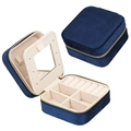 Portable royal blue velvet travel jewelry box with mirror and zipper closure - Zipper Style / Velvet Navy Blue