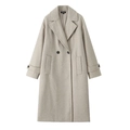 Women's long double-breasted wool coat in oatmeal with wide lapels and side pockets - XS / Off White