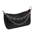Detailed view of crocodile pattern texture and decorative heart-shaped metal chains on bag - Double-Layer Hollow Heart