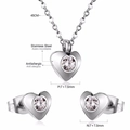Silver stainless steel heart jewelry set with white zircon necklace and stud earrings - Silver (SE225101S)