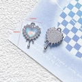 Macro detail of fluid heart charm with blue rhinestones showing 12mm and 18mm sizes - 20# Fluid Blue Stone Heart