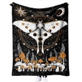 Detail of 3D printed flannel blanket with moth and moon design and plush texture - Single Layer Flannel 130x100cm / White Moth Mushroom