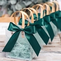 Frosted gift bag with green ribbon and stylish handle for birthdays and teachers' day gifts - Forest Ribbon + Raffia
