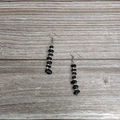 Bohemian handmade long tassel earrings featuring natural black raw stones and silver beads - Silver Obsidian