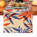 Tischläufer mit Blumen- und Blattdruck, rot-blaue Muster auf Leinenoptik-Stoff - 33X160cm