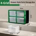 Stackable storage drawer unit in green and clear, four compartments, 24x36x18cm - Dark Green 4 Large Grids