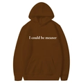 Dark brown hoodie featuring white I could be meaner printed text and front pocket - Coffee