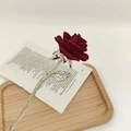Elegant Chinese style hairpin with a dark red velvet rose and silver metal leaf stem - F0866 Rose