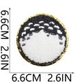 Macro detail of 6.6cm round Totoro chenille embroidery patch with gold glitter edge - Grey and White Cartoon Animal Style (No. 3) / Gray White and Gold