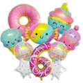 Detail of 9-piece ice cream and donut foil balloon set for 6th birthday party decoration - Number 6 - Donut Candy Set