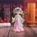 Traditional Chinese girl resin figurine in pink Hanfu holding a book for home decor - 1218-2A Medium Holding Book