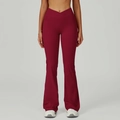 Cross waist flared yoga pants in deep red with high-elastic fabric and side pockets - S / Cherry Red
