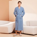 Men's light blue long bathrobe with white piping detail and absorbent fabric - Mist Blue (Men)