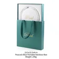 Peacock blue necklace gift box with bow handle and golden Pearl script lettering - 19.5x19.5x4cm Single Necklace Box with Handbag / Teal